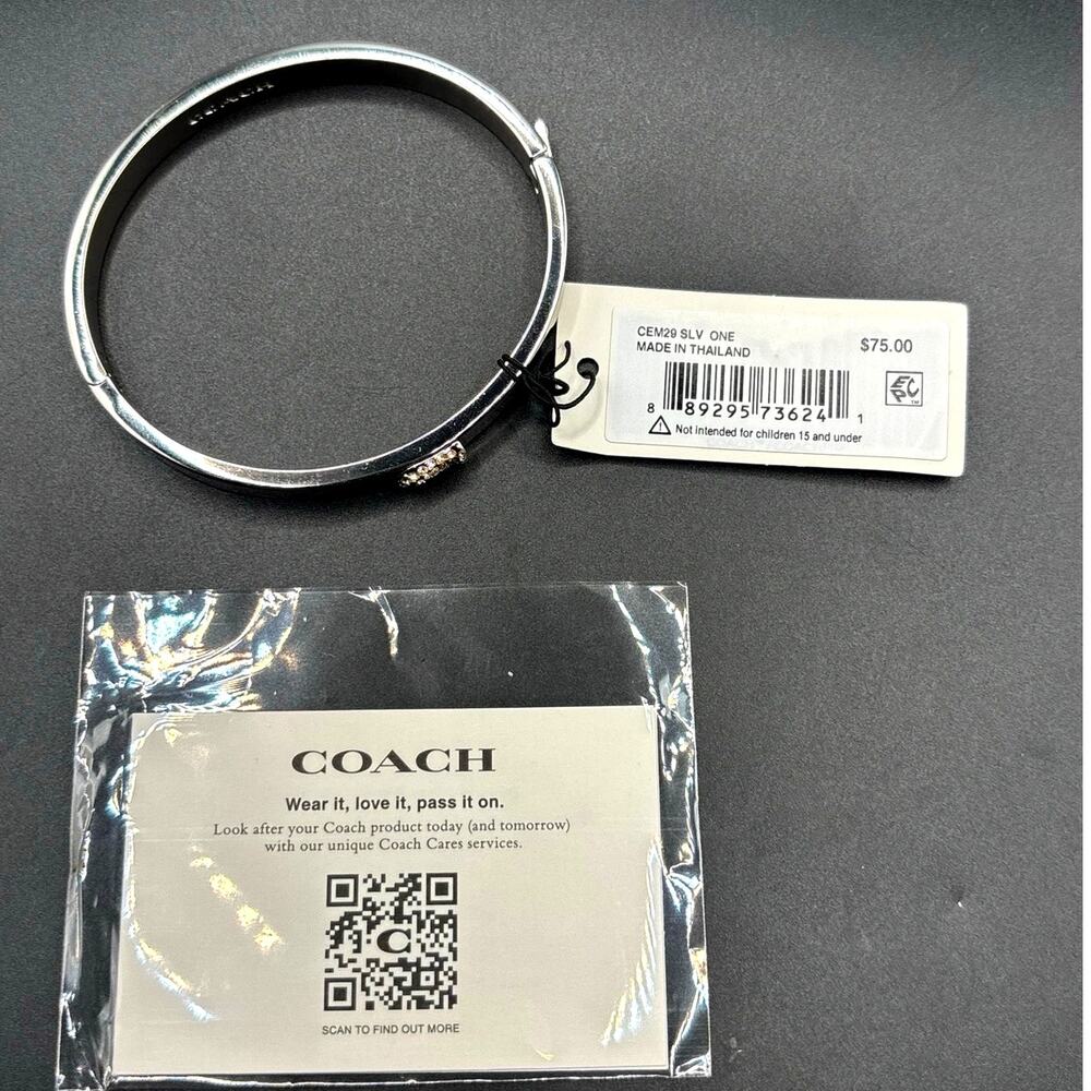 Coach Pavé C Hinged Silver Tone Bangle Women's Bracelet NIBWT - Picture 11 of 17